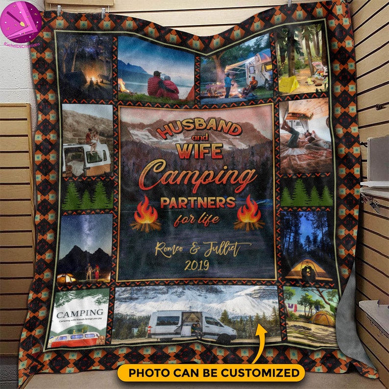 Personalized Photo Husband and Wife Camping Partner Blanket Etsy