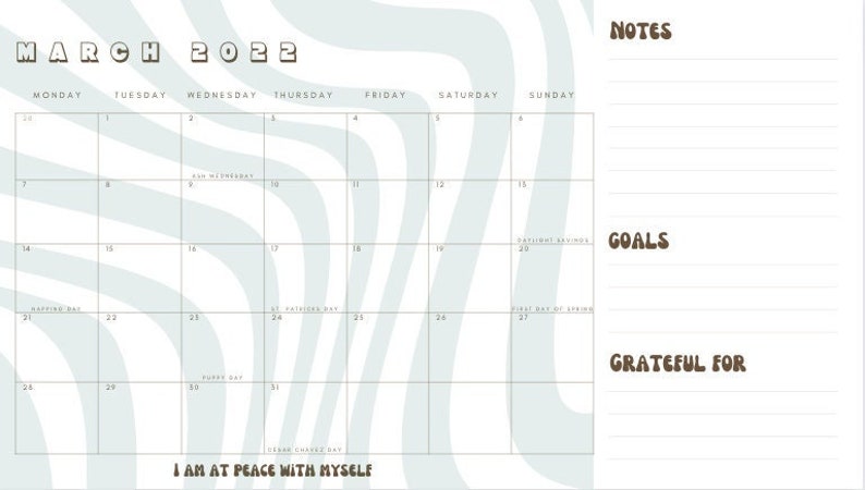 Wavy 2022 Affirmation Calendar Etsy