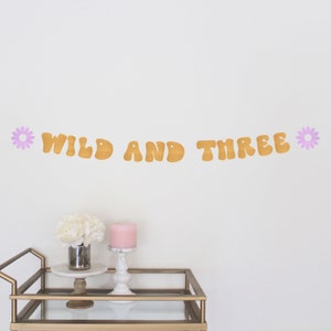 Birthday Banner, Wild and Three Banner, 3rd Birthday Decor, Retro Party Decor, Custom Sign, Party Banner