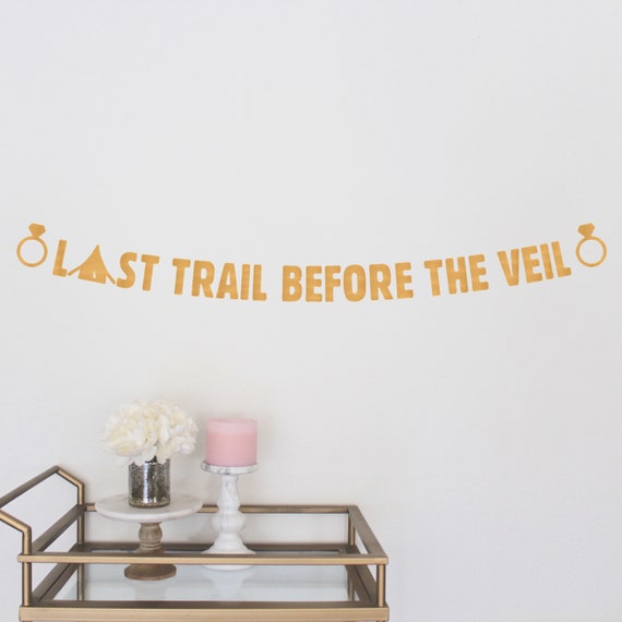 Décoration De Fête Pour Enterrement De Vie De Jeune Fille, 2,1 X 1,5 M, Rose Et Vert, Bannière « Last Trail Before The Veil » Pour Randonnée, Camping, Enterrement De Vie De