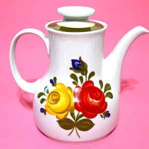 winterling bavaria tea pot roslau porcelain red yellow & purple roses retro style floral design