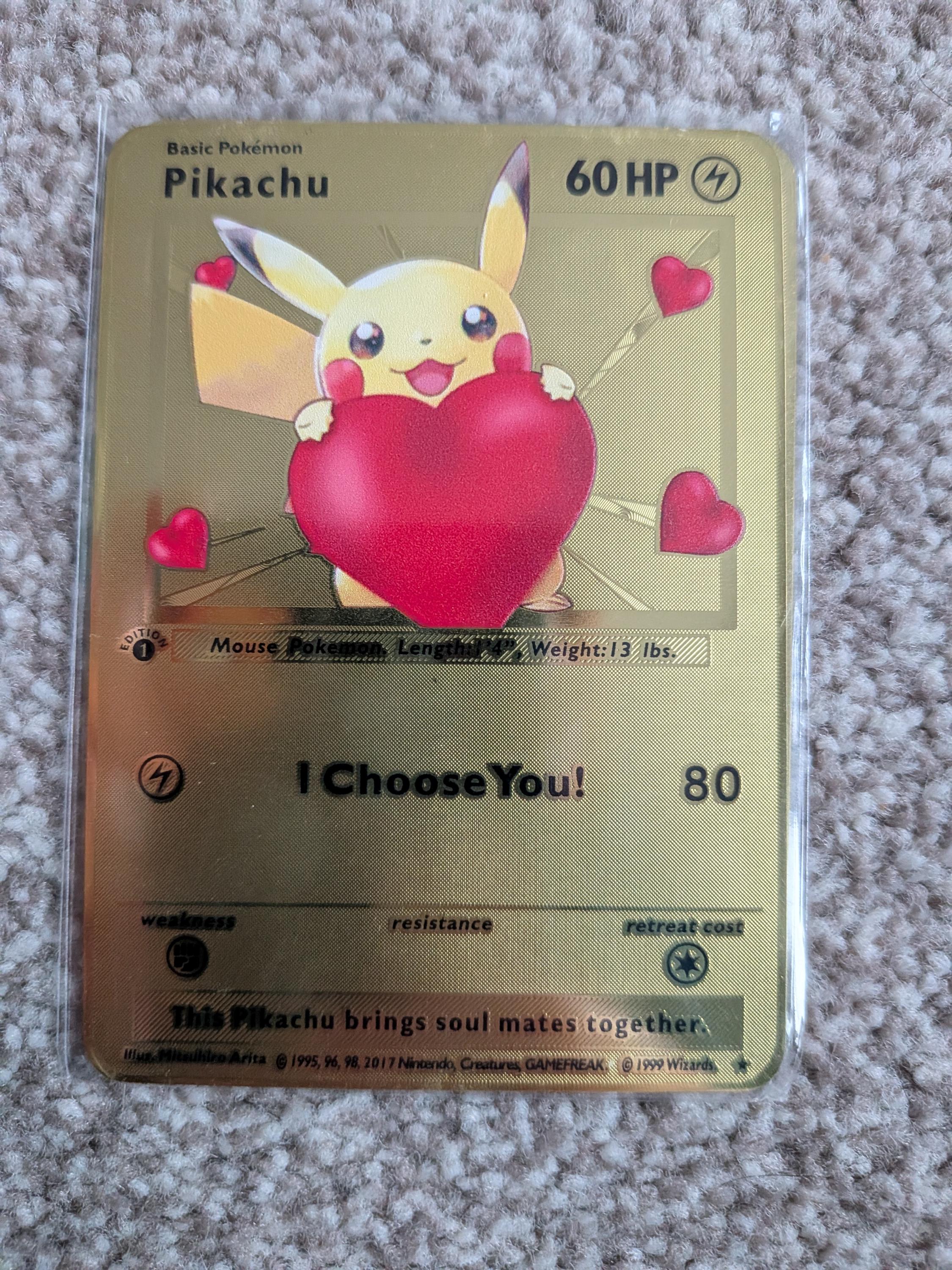 Pikachu Pokmon I Choose You Love Valentine Solid Metal Golden Card