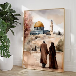 Al-aqsa mosque, Muslim Couple print, Dome of Rock, Old Architecture, Jerusalem, Palestine, Minimalist Wall Art, Islamic Decor, Floral Boho