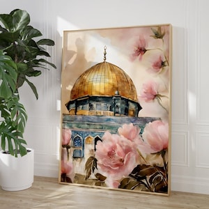 Al-aqsa mosque, Al Quds, Old architecture, Jerusalem, Palestine, Pink, Boho wall art, Islamic Decor, Modern, Muslim Printable, Poster