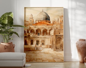Mosque Poster, Al-aqsa, Old Architecture, Minaret, Pilgrim, Jerusalem, Palestine, Beige, Old city, Boho, Islamic Decor, Muslim Printable