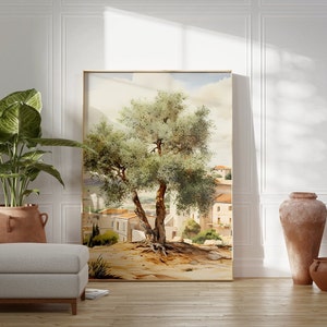 Olive Tree Print, Old architecture, Traditional Life, Rustic Boho, Wall art, Islamic Decor, Muslim Printable, Pastel Sage Green Art