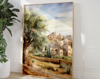 Mud House Poster, Olive Tree Art, Desert life, Traditional Life, Rustic Boho, Old architecture, Wall art, Islamic Decor, Muslim Printable