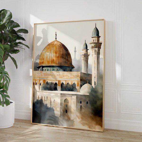 Al-aqsa mosque, Dome of the Rock, Old Architecture, Jerusalem, Palestine, Wall Art, Islamic Decor, Modern, Muslim Printable