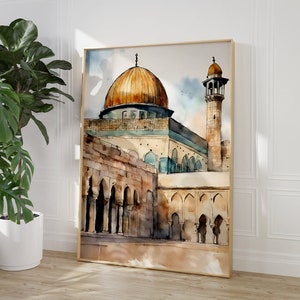 Al-aqsa mosque, Dome of Rock, Old Architecture, Jerusalem, Palestine, Floral, Minimalist Wall Art, Islamic Decor, Modern, Muslim Printable