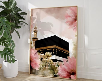 Mecca, Kaaba architecture, Al haram mosque, masjeed, Saudi Arabia,muslim pilgrim, minaret, pink floral boho,muslim printable, islamic poster