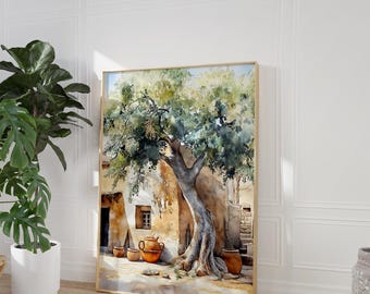 Olive Tree Print, Old architecture, Mud house, Traditional house, Islamic Decor Muslim Printable Aesthetic living room decor