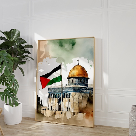 Dome of the Rock, Al-Aqsa Mosque, Palestine Flag, Old Architecture, Jerusalem, Watercolour Pastel, Wall Art, Islamic Decor, Muslim Printable