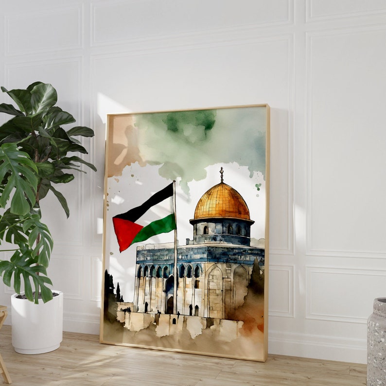 Al-aqsa mosque, Dome of Rock, Palestine Flag, Old Architecture, Jerusalem, Watercolour Pastel, Wall Art, Islamic Decor, Muslim Printable