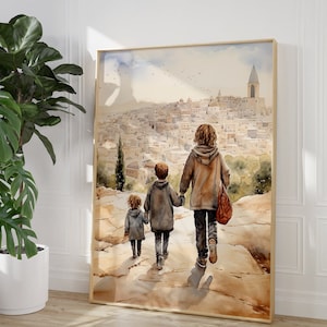 Muslim kids, Jerusalem, Old City, Boho Mosque, Wall Art, Islamic Decor, Palestine Inspired, Nursery Print, Dome of Rock, Palestine