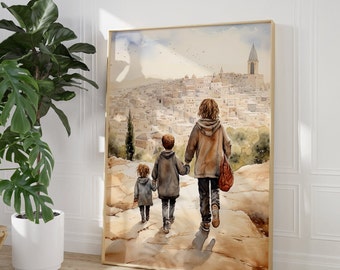 Muslim kids, Jerusalem, Old City, Boho Mosque, Wall Art, Islamic Decor, Palestine Inspired, Nursery Print, Dome of Rock, Palestine