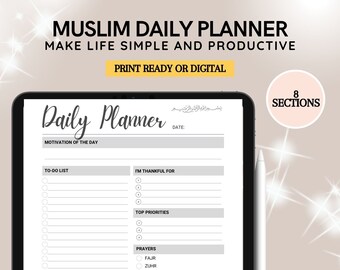 Muslim Daily Planner, To-do list, Muslim Habits, Goal Tracker, Prayer Checklist, Reflection, Zikr, Quran, Solah, Ramadan