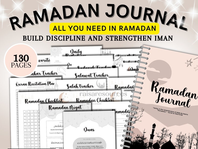 Ramadan Journal, Ramadan Planner, Quran Trackers, Salah Trackers, Adhkar, Eid, Dua for Ramadan, Daily Planner, Iftar Prep, Daily Journal pdf