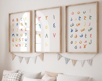 Arabic letter poster, Nursery Baby Room Decor, Educational Wall Decor, Muslim, Islamic Wall Art, Alphabets, Printable, Numbers, Aqiqah gift,
