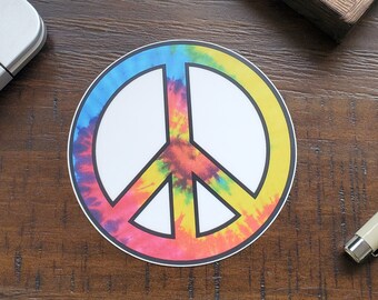 Tie Dye Peace Sticker, Hippie Inspired Peace Sign Sticker in Vibrant Tie Dye Colors, 4 inches round