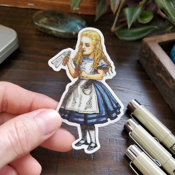 Alice in Wonderland, Drink Me Sticker, 3 x 1.75 inches