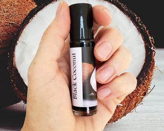 Black Coconut Perfume Oil by Shadow Scents – Tropical Summer Scent for Women, Coconut Scented Fragrance Oil with Roll-On