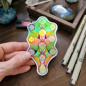 Kabbalah Tree of Life Sticker, Holographic Sticker with Pagan and Wiccan Design, As Above So Below, Harmony and Balance, 4.25 inches tall