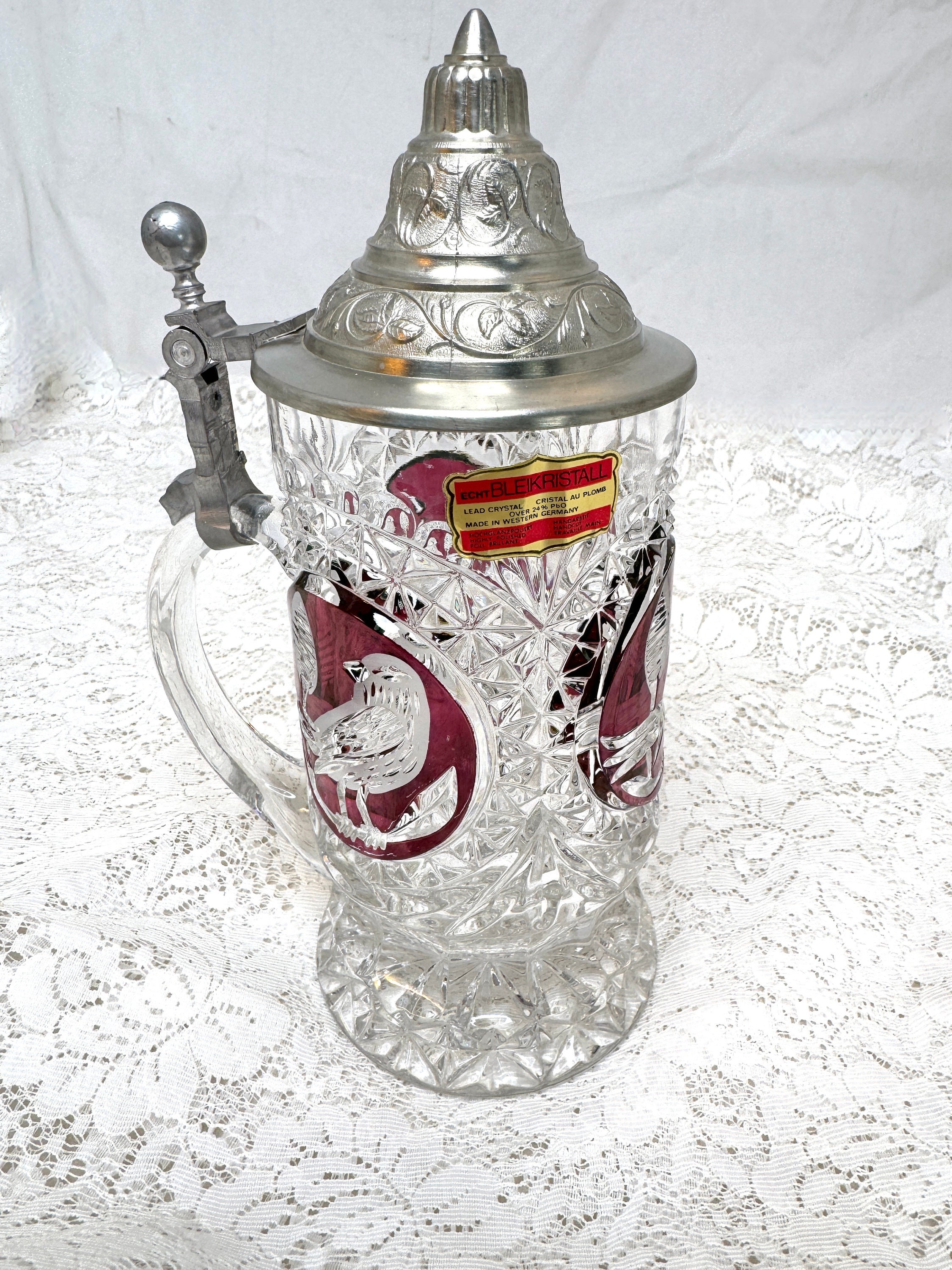 Vintage Hofbauer Lead Crystal Stein: Cranberry Red Bird Design - Etsy