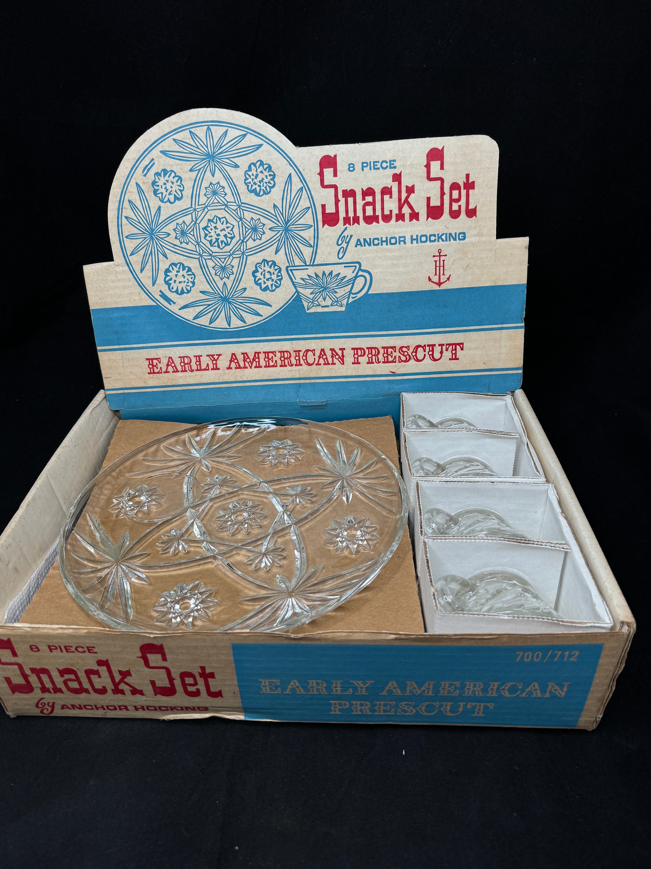 Vintage Anchor Hocking Snack Set: Early American Prescut, 8-piece