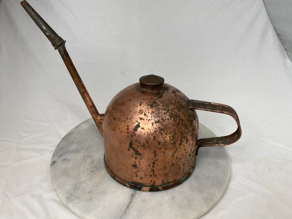 Vintage 1930s to 1940s Copper Metal Oil Can Large Worn Retro