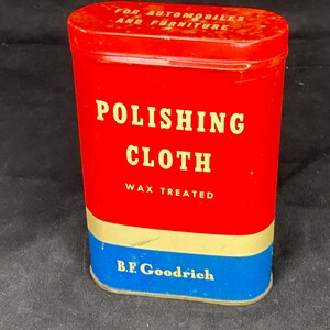 Rare Vintage B.F. Goodrich 1930s Auto Wax Treated Polishing Dust Cloth Tin Gas Oil