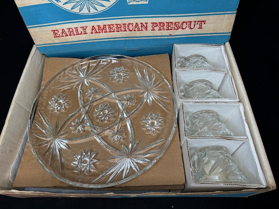 Vintage Anchor Hocking Snack Set: Early American Prescut, 8-piece