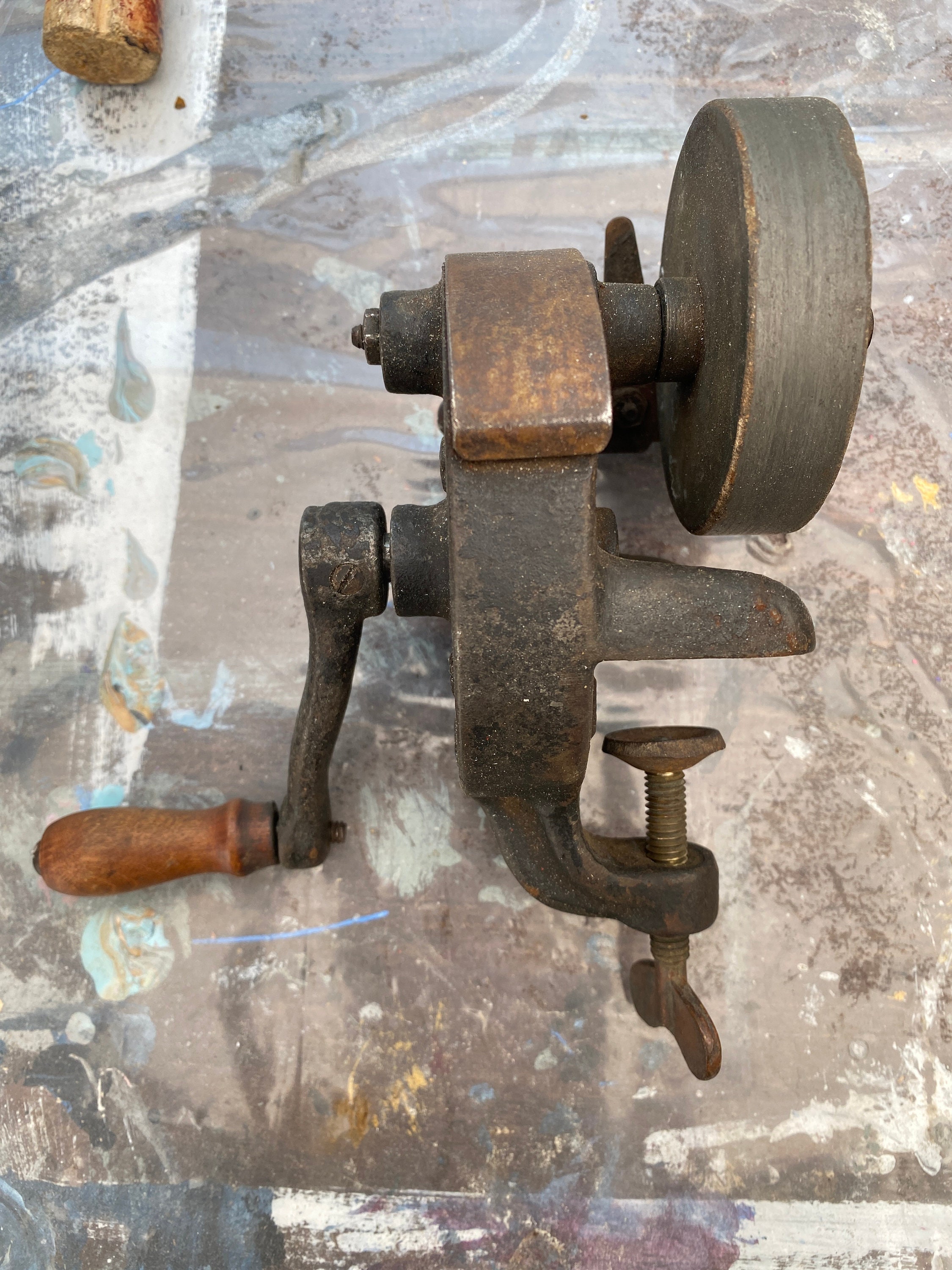 Antique Hand Crank Bench Grinder Sharpening Tool