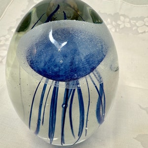 Blue Jellyfish Glass Paperweight: Glow in the Dark Nautical Art (4.5in ...