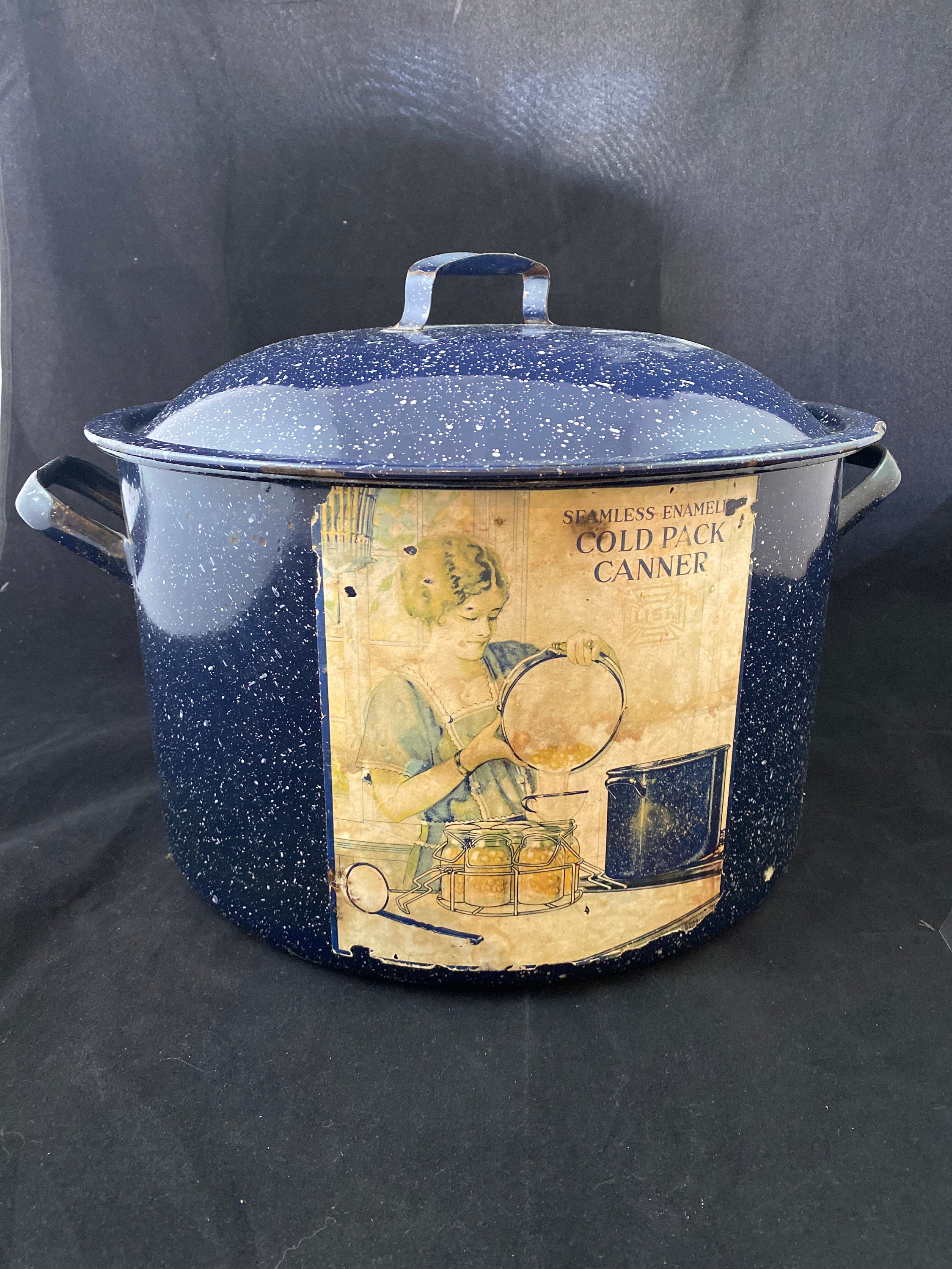 Enamel Lobster Pot , Large , Cooking ,lobster Boil,canning Large , Lidded  ,speckled 15 Quarts 