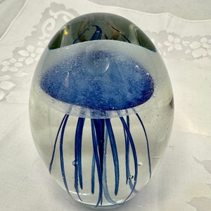 Blue Jellyfish Glass Paperweight: Glow in the Dark Nautical Art (4.5in ...