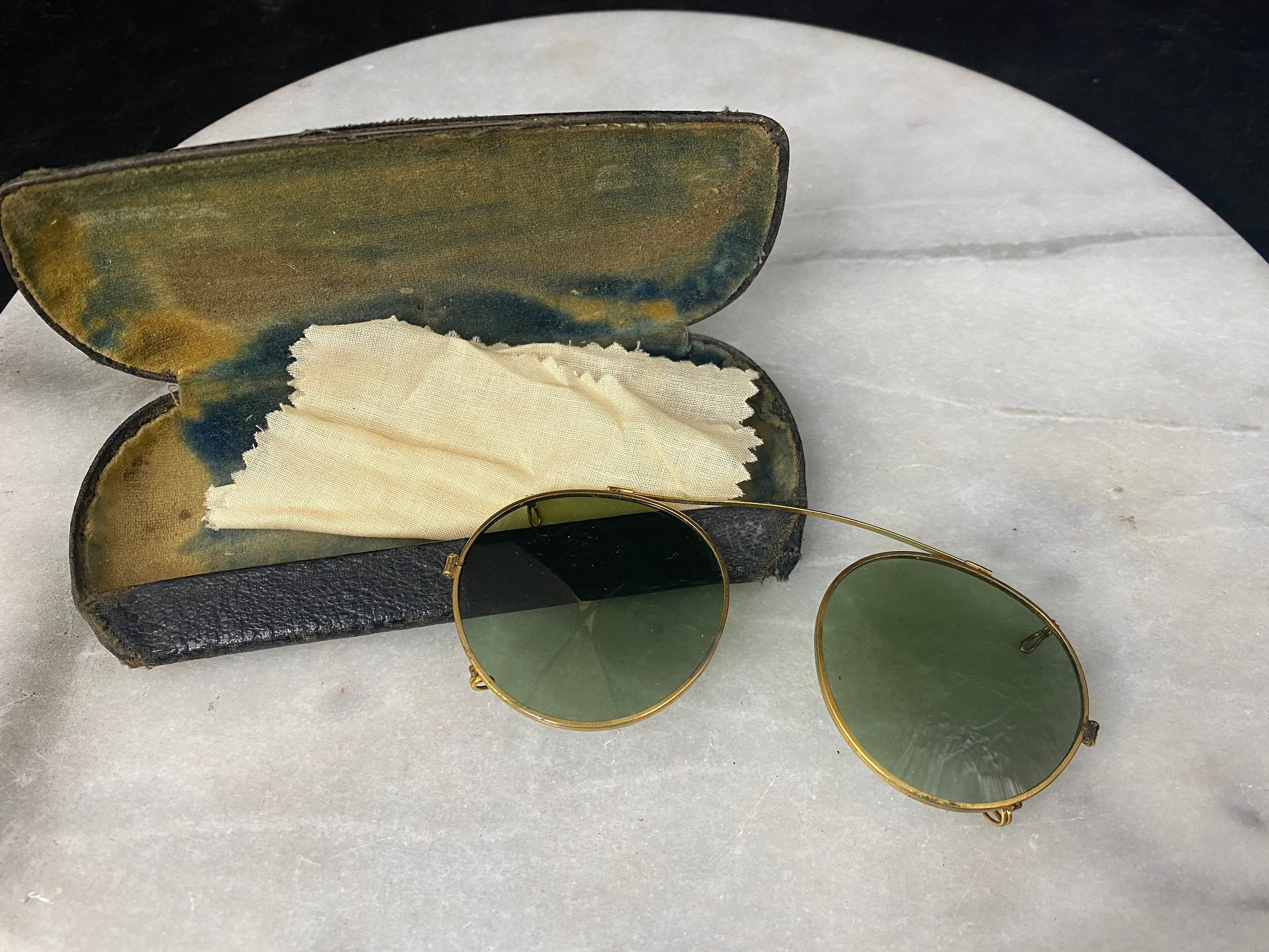 Vintage 1930s Gold Clip on Sunglasses, Green Lenses 