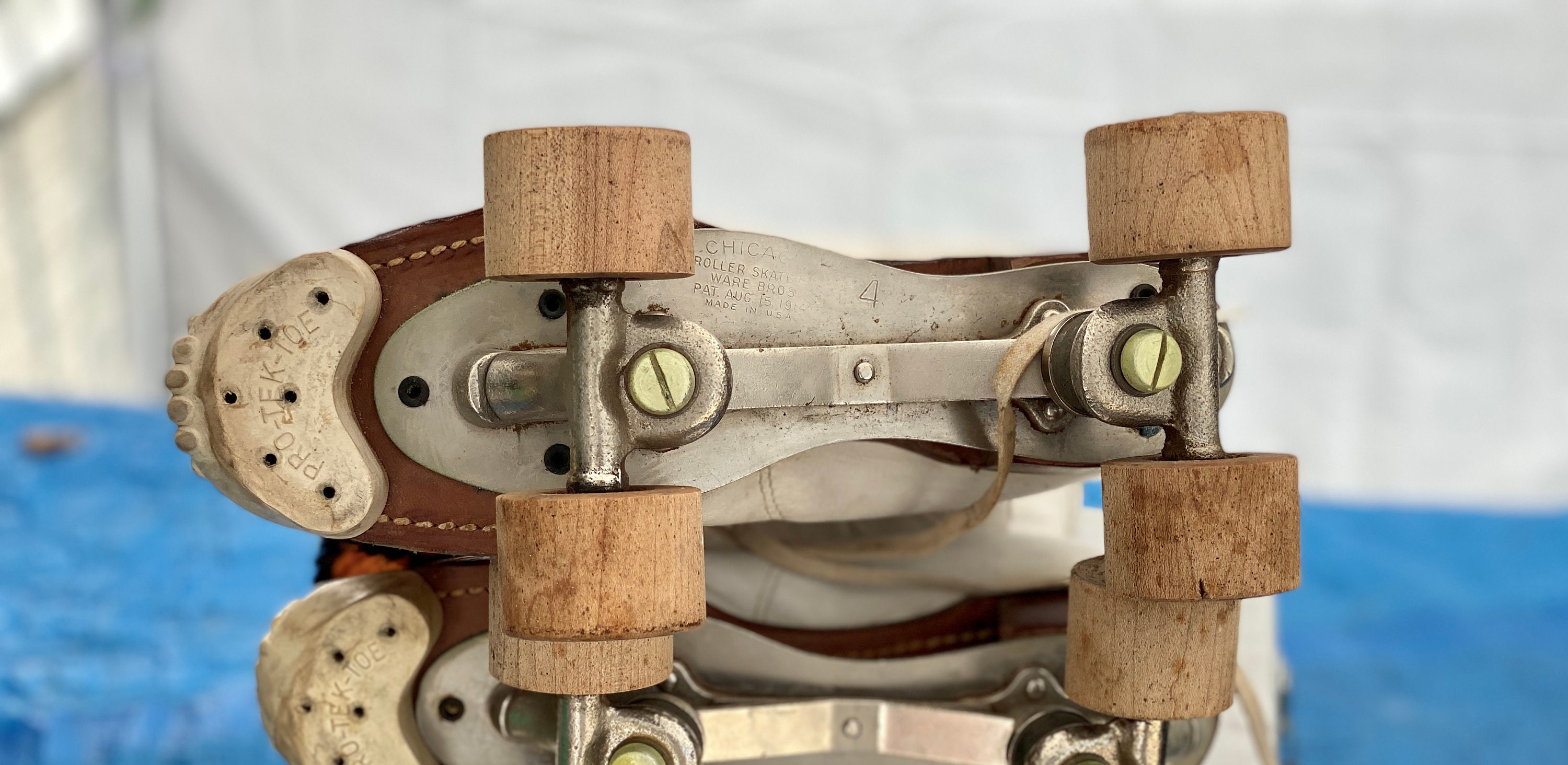 Roues En Bois Vintage Hyde Chicago Roller Skate Co - Modèle Ancien Breveté 1914, état Occasion