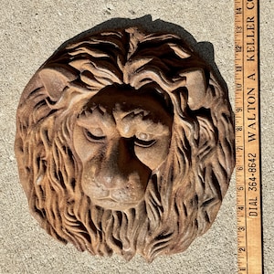 Cast iron architectural 3D lion head element. 12&quot; Diameter, Cast Iron Lion Head