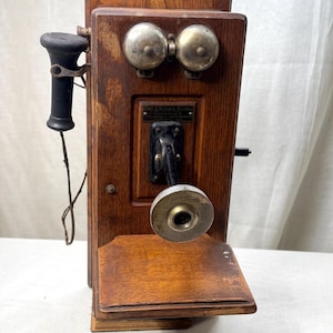 Antique 1915 J. Andrae Oak Wall Phone – Cathedral Top, Original