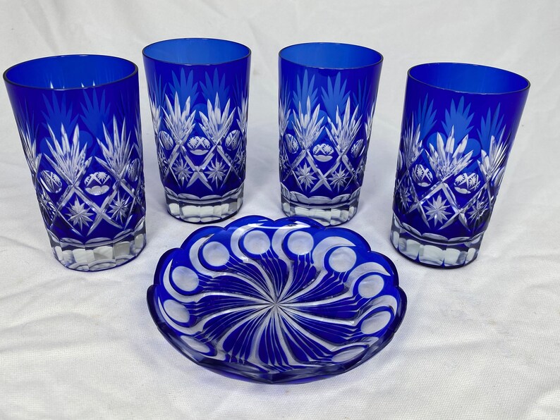 Beautiful Blue Cut Glass Tumblers Beautiful Edo Kase Kiriko Etsy