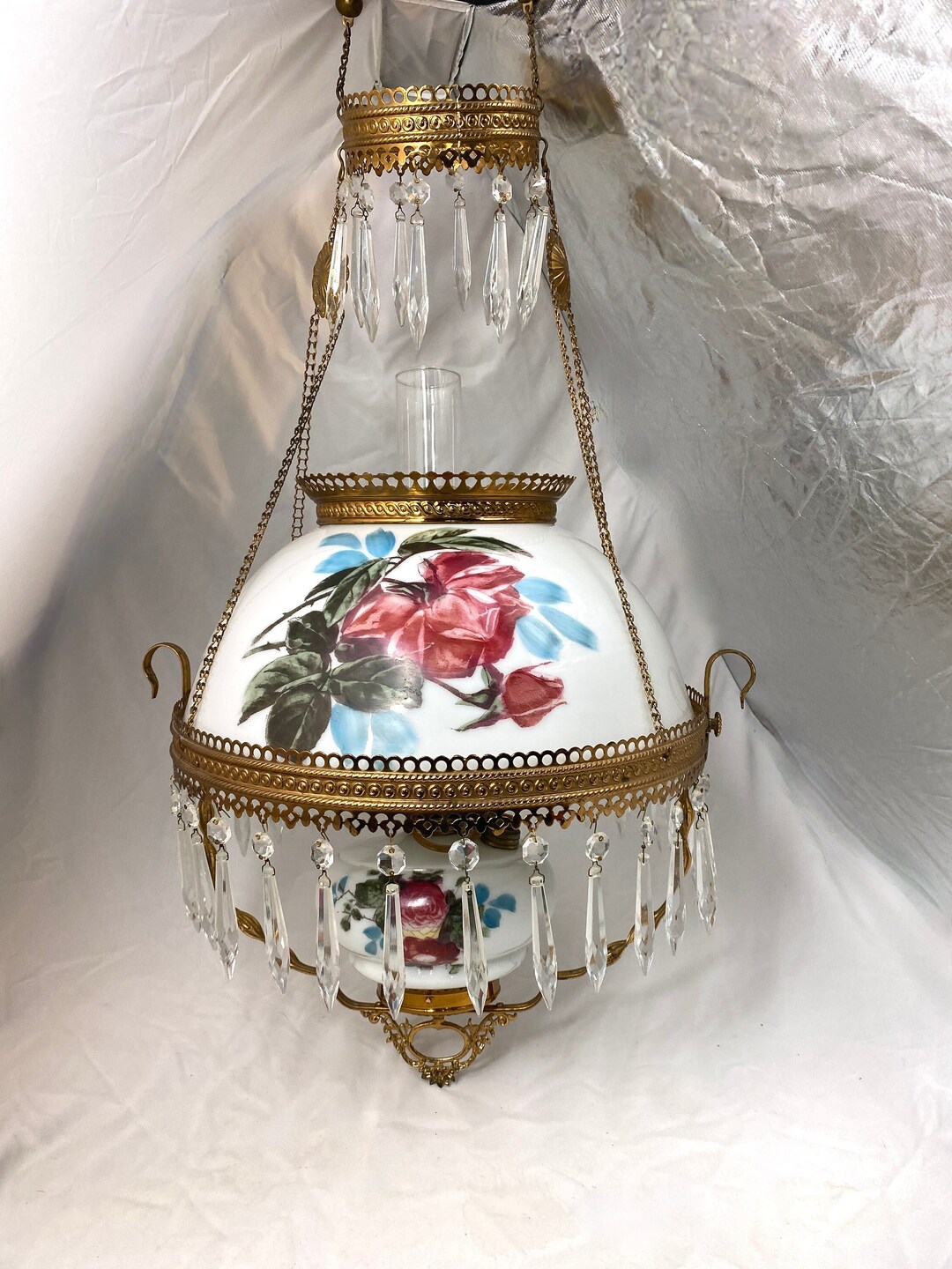 Handpainted Aladdin Oil Lamp Conversion Chandelier, C. 19th Century Etsy