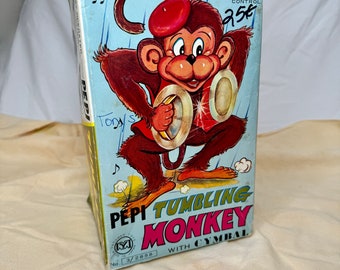 Vintage Yanoman Pepi Tumbling Monkey With Cymbal, Original Box