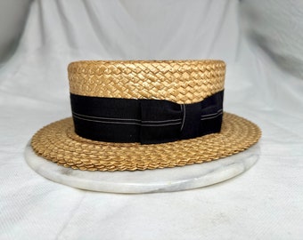 Antique Vintage 1920's Gordon Mens Straw Boater Hat, Skimmer Hat, Size 7 1/4