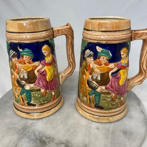 Set of Two RARE Vintage Wiesbaden Haus German Oktoberfest Souvenir Beer Stein Travel Mugs, Made in Japan