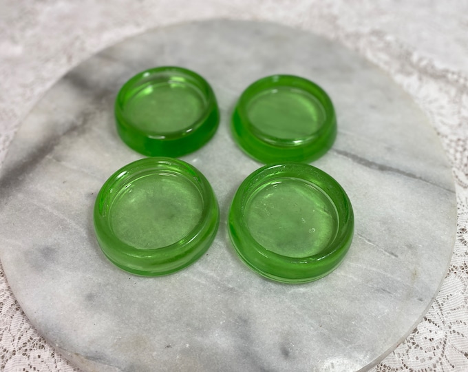 Vintage Hazel Atlas Green Uranium Glass Furniture Floor Guards, Floor