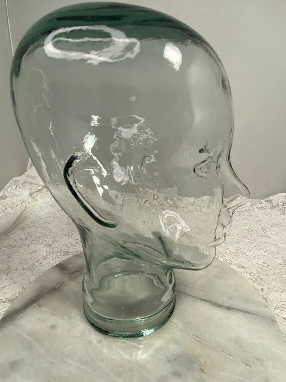 Clear Green Tint Art Glass Head Mannequin Wig Hat Holder Display 12” Tall