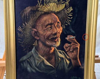 Vintage Crispin Agno Oil on Velvet Smoker Paintings, 1962, Framed