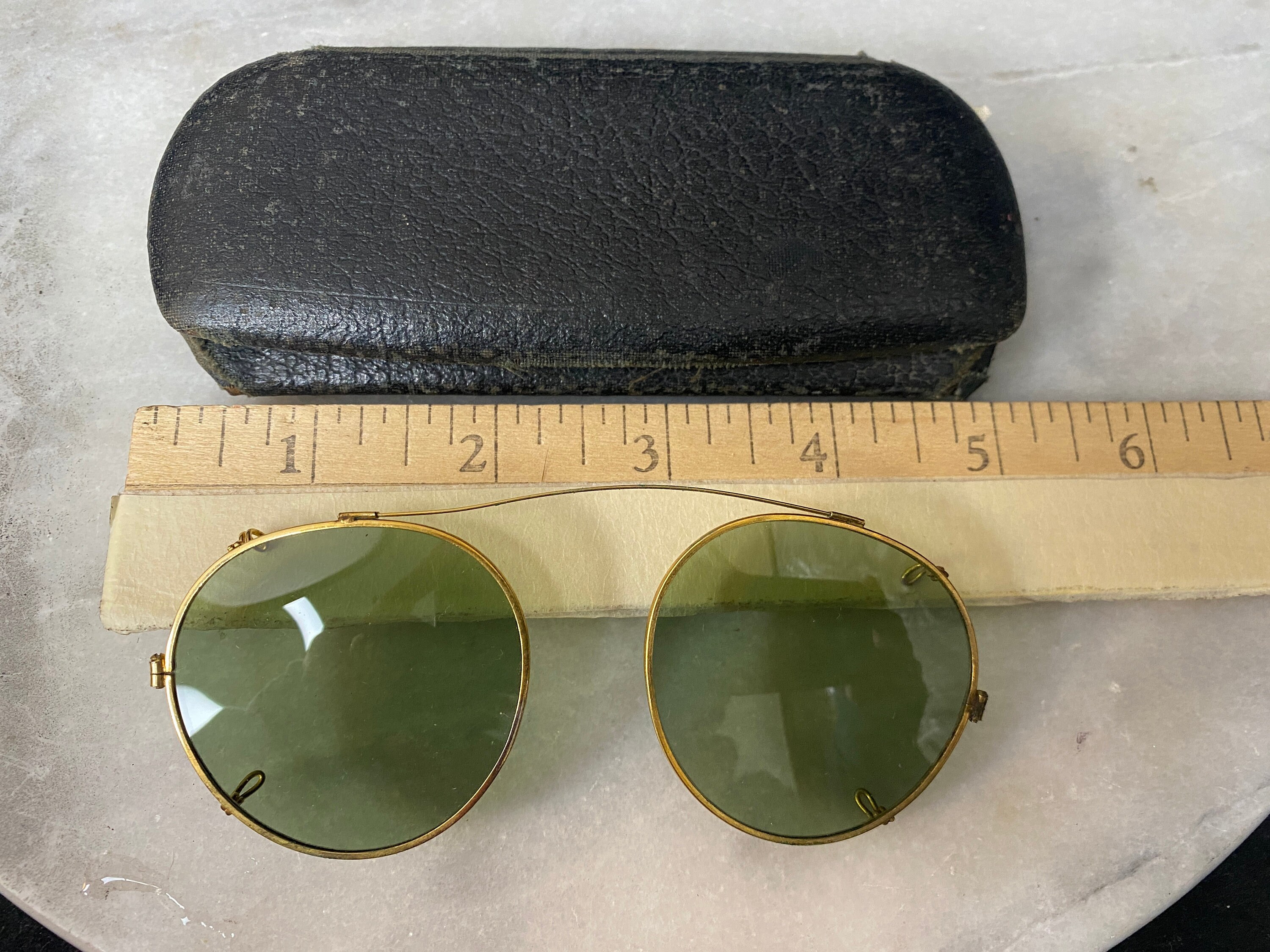 Antique Round Green Glass Clip-On Sunglasses Gold Tone Beaded Rim Vintage Original 1920s Decade Vintage Sunglasses for sale | eBay main image 4