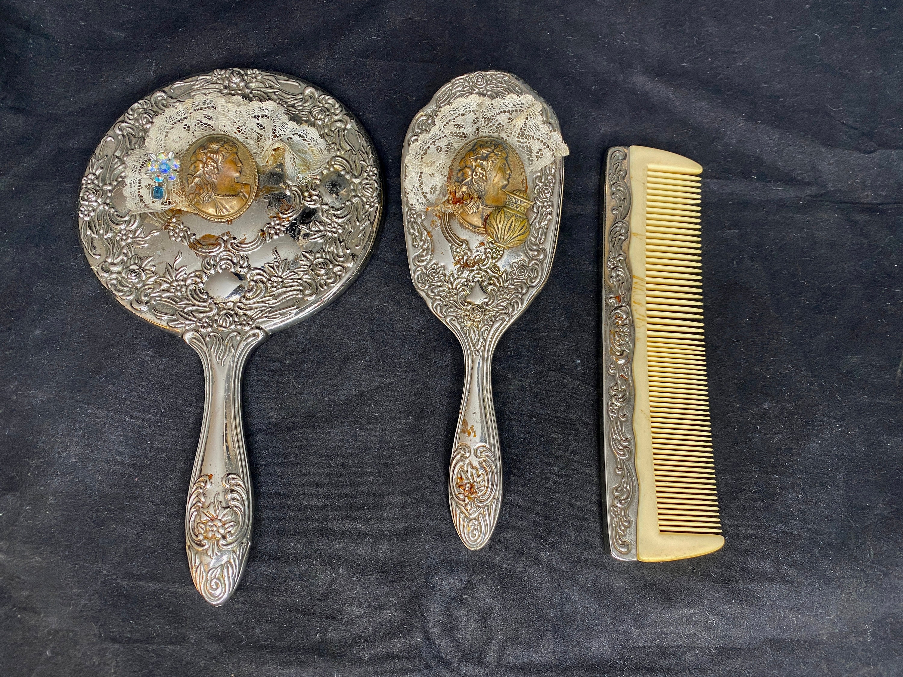 Antique Silverplate Mirror, Brush, Comb Three Piece Vanity Set - Etsy