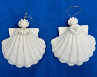 Set of Two Vintage Margaret Furlong Angel Ornaments - Angel with Floral Garland 1995  - Angel with Lily Heart 2001 - Christmas Ornaments